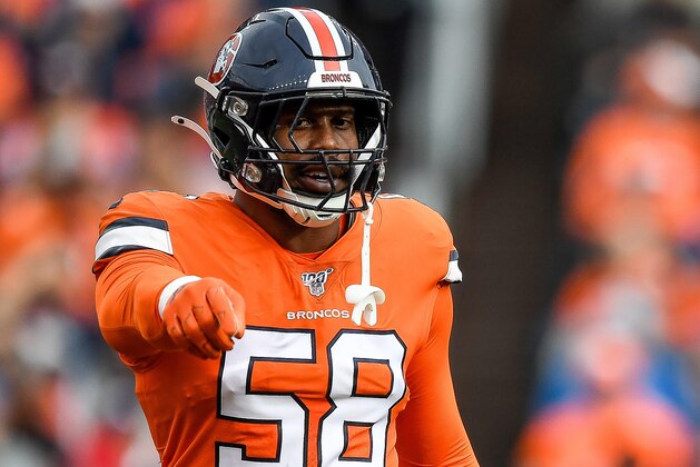 DENVER, CO - DECEMBER 22:  Von Miller #58 of the Denver Broncos stands on the field during a game against the Detroit Lions at Empower Field on December 22, 2019 in Denver, Colorado. (Photo by Dustin Bradford/Getty Images)