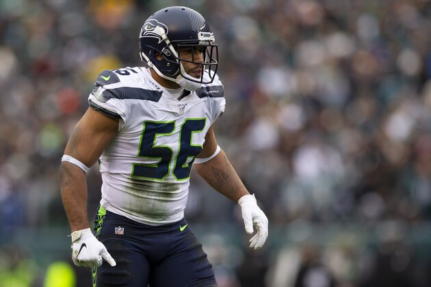 PHILADELPHIA, PA - NOVEMBER 24: Mychal Kendricks #56 of the Seattle Seahawks looks on against the Philadelphia Eagles at Lincoln Financial Field on November 24, 2019 in Philadelphia, Pennsylvania. (Photo by Mitchell Leff/Getty Images)