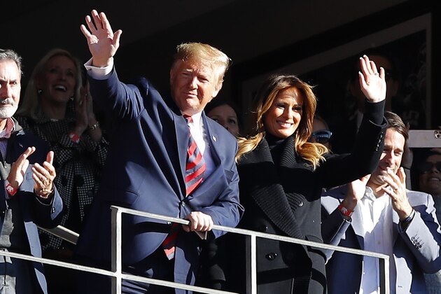 TUSCALOOSA, ALABAMA - NOVEMBER 09: President Donald Trump and first lady Melania Trump attend the game between the LSU Tigers and the Alabama Crimson Tide at Bryant-Denny Stadium on November 09, 2019 in Tuscaloosa, Alabama. (Photo by Kevin C. Cox/Getty Images)