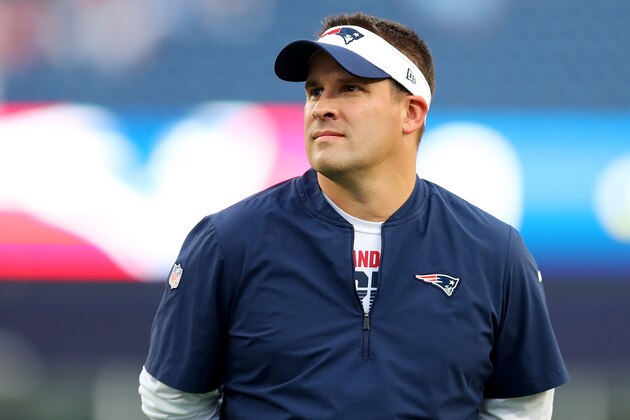 FOXBOROUGH, MASSACHUSETTS - AUGUST 22: New England Patriots Offensive Coordinator Josh McDaniels before the preseason game between the Carolina Panthers and the New England Patriots at Gillette Stadium on August 22, 2019 in Foxborough, Massachusetts. (Photo by Maddie Meyer/Getty Images) FOXBOROUGH, MASSACHUSETTS - AUGUST 22: New England Patriots Offensive Coordinator Josh McDaniels before the preseason game between the Carolina Panthers and the New England Patriots at Gillette Stadium on August 22, 2019 in Foxborough, Massachusetts. (Photo by Maddie Meyer/Getty Images)