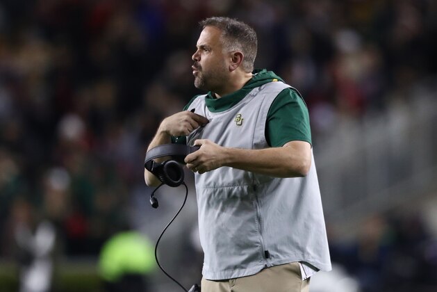 WACO, TEXAS - NOVEMBER 16:  Head coach Matt Rhule of the Baylor Bears in the first half at McLane Stadium on November 16, 2019 in Waco, Texas. (Photo by Ronald Martinez/Getty Images)