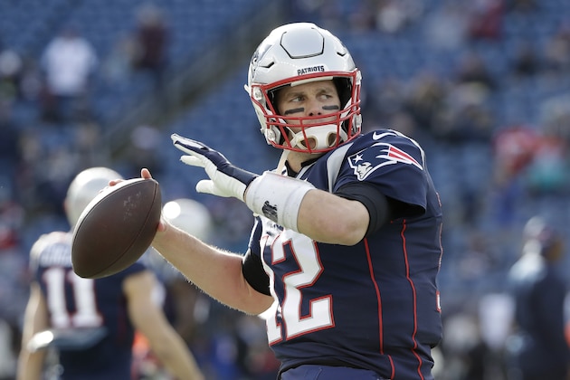 New England Patriots quarterback Tom Brady warms up before an NFL football game against the Miami Dolphins, Sunday, Dec. 29, 2019, in Foxborough, Mass. (AP Photo/Elise Amendola)