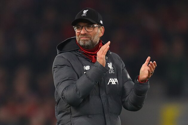 LIVERPOOL, ENGLAND - DECEMBER 29: Liverpool manager Jurgen Klopp applauds the supporters following the Premier League match between Liverpool FC and Wolverhampton Wanderers at Anfield on December 29, 2019 in Liverpool, United Kingdom. (Photo by Chris Brunskill/Fantasista/Getty Images)