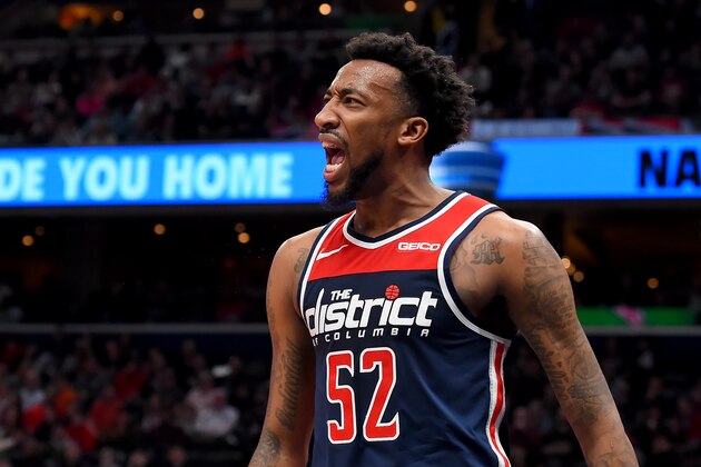 WASHINGTON, DC - DECEMBER 30: Jordan McRae #52 of the Washington Wizards reacts after a play against the Miami Heat during the second half at Capital One Arena on December 30, 2019 in Washington, DC. NOTE TO USER: User expressly acknowledges and agrees that, by downloading and or using this photograph, User is consenting to the terms and conditions of the Getty Images License Agreement. (Photo by Will Newton/Getty Images)