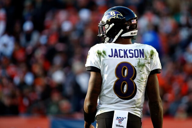 CLEVELAND, OH - DECEMBER 22: Lamar Jackson #8 of the Baltimore Ravens walks back to the line of scrimmage during the game against the Cleveland Browns at FirstEnergy Stadium on December 22, 2019 in Cleveland, Ohio. Baltimore defeated Cleveland 31-15. (Photo by Kirk Irwin/Getty Images) CLEVELAND, OH - DECEMBER 22: Lamar Jackson #8 of the Baltimore Ravens walks back to the line of scrimmage during the game against the Cleveland Browns at FirstEnergy Stadium on December 22, 2019 in Cleveland, Ohio. Baltimore defeated Cleveland 31-15. (Photo by Kirk Irwin/Getty Images)