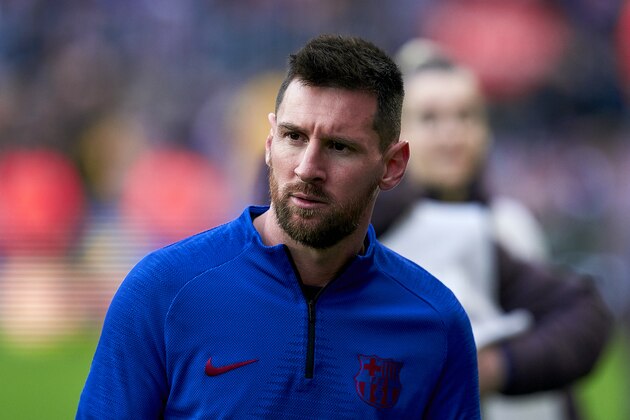 BARCELONA, SPAIN - DECEMBER 21: Lionel Messi of FC Barcelona looks on prior to the Liga match between FC Barcelona and Deportivo Alaves at Camp Nou on December 21, 2019 in Barcelona, Spain. (Photo by Quality Sport Images/Getty Images)