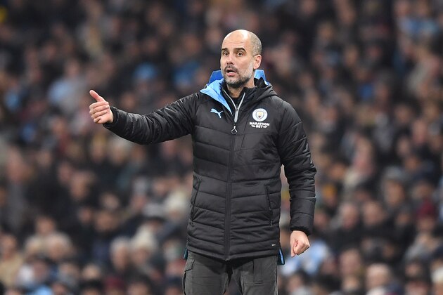 MANCHESTER, ENGLAND - JANUARY 01: Pep Guardiola, Manager of Manchester City reacts during the Premier League match between Manchester City and Everton FC at Etihad Stadium on January 01, 2020 in Manchester, United Kingdom. (Photo by Michael Regan/Getty Images)
