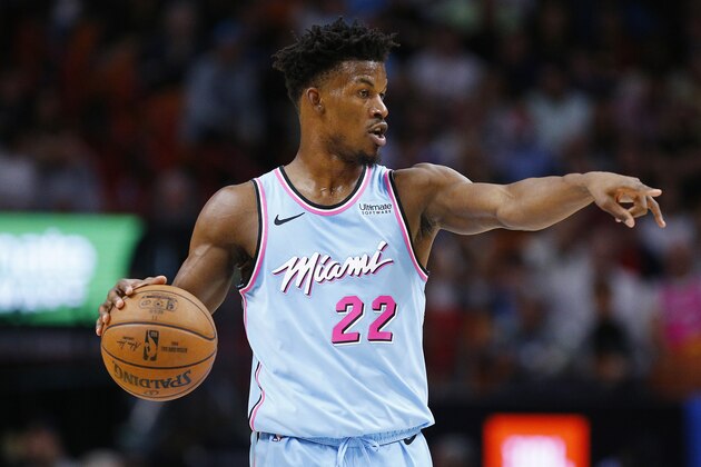 MIAMI, FLORIDA - DECEMBER 28:  Jimmy Butler #22 of the Miami Heat in action against the Philadelphia 76ers during the first half at American Airlines Arena on December 28, 2019 in Miami, Florida. NOTE TO USER: User expressly acknowledges and agrees that, by downloading and/or using this photograph, user is consenting to the terms and conditions of the Getty Images License Agreement. (Photo by Michael Reaves/Getty Images)
