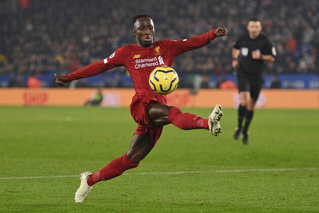 Liverpool's Guinean midfielder Naby Keita controls the ball during the English Premier League football match between Leicester City and Liverpool at King Power Stadium in Leicester, central England on December 26, 2019. (Photo by Oli SCARFF / AFP) / RESTRICTED TO EDITORIAL USE. No use with unauthorized audio, video, data, fixture lists, club/league logos or 'live' services. Online in-match use limited to 120 images. An additional 40 images may be used in extra time. No video emulation. Social media in-match use limited to 120 images. An additional 40 images may be used in extra time. No use in betting publications, games or single club/league/player publications. /  (Photo by OLI SCARFF/AFP via Getty Images)