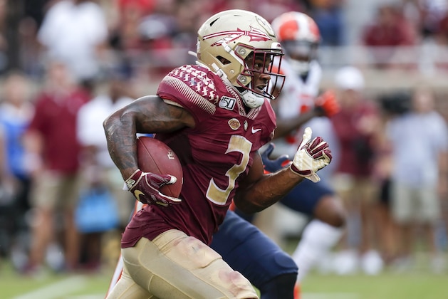 TALLAHASSEE, FL - OCTOBER 26: Runningback Cam Akers #3 of the Florida State Seminoles on a running play during the game against the Syracuse Orange at Doak Campbell Stadium on Bobby Bowden Field on October 26, 2019 in Tallahassee, Florida. The Seminoles defeated the Orange 35 to 17. (Photo by Don Juan Moore/Getty Images)