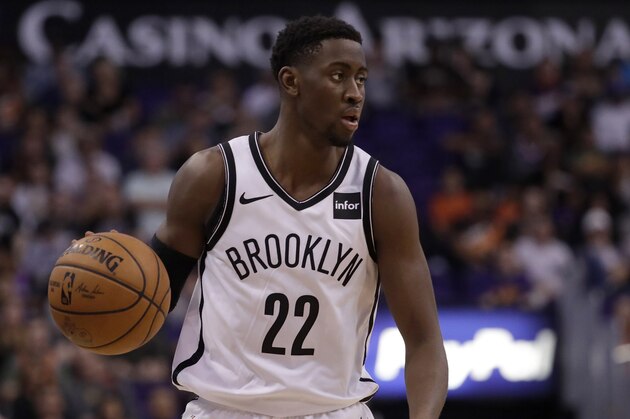Brooklyn Nets guard Caris LeVert (22) against the Phoenix Suns during the second half of an NBA basketball game, Sunday, Nov. 10, 2019, in Phoenix. (AP Photo/Matt York)