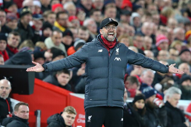 LIVERPOOL, ENGLAND - JANUARY 02:  Jurgen Klopp the manager of Liverpool reacts during the Premier League match between Liverpool FC and Sheffield United at Anfield on January 02, 2020 in Liverpool, United Kingdom. (Photo by Alex Livesey - Danehouse/Getty Images)