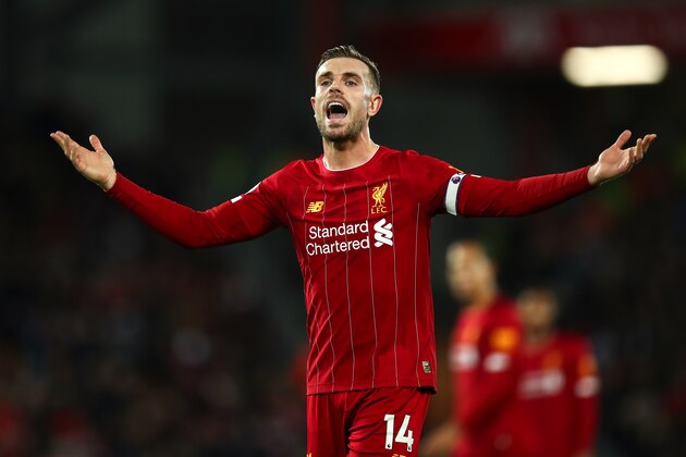 LIVERPOOL, ENGLAND - JANUARY 02: Jordan Henderson of Liverpool during the Premier League match between Liverpool FC and Sheffield United at Anfield on January 2, 2020 in Liverpool, United Kingdom. (Photo by Robbie Jay Barratt - AMA/Getty Images)