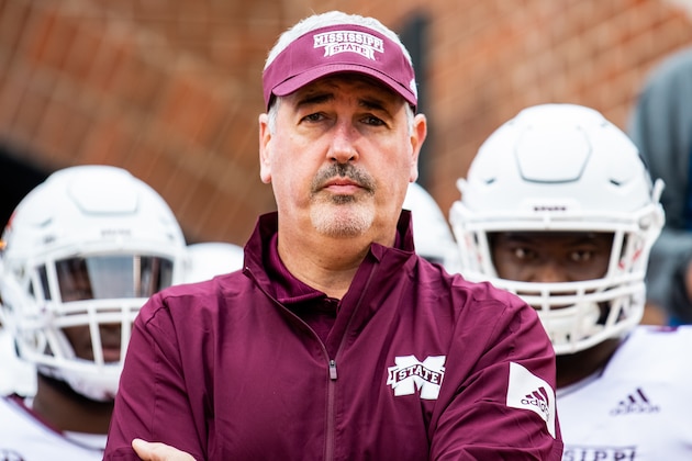 KNOXVILLE, TN - OCTOBER 12: Head coach Joe Moorhead of the Mississippi State Bulldogs looks on prior to the start of the game against the Mississippi State Bulldogs at Neyland Stadium on October 12, 2019 in Knoxville, Tennessee. (Photo by Carmen Mandato/Getty Images)