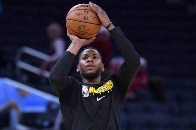 SAN FRANCISCO, CALIFORNIA - DECEMBER 25: Glenn Robinson III #22 of the Golden State Warriors warms up prior to the start of an NBA basketball game against the Houston Rockets at Chase Center on December 25, 2019 in San Francisco, California. NOTE TO USER: User expressly acknowledges and agrees that, by downloading and or using this photograph, User is consenting to the terms and conditions of the Getty Images License Agreement. (Photo by Thearon W. Henderson/Getty Images)