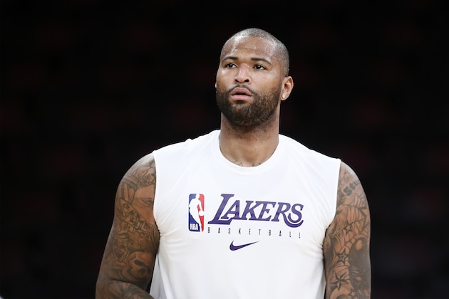 LOS ANGELES, CA - DECEMBER 25: A close up shot of DeMarcus Cousins #15 of the Los Angeles Lakers warming up before the game against the LA Clippers on December 25, 2019 at STAPLES Center in Los Angeles, California. NOTE TO USER: User expressly acknowledges and agrees that, by downloading and/or using this Photograph, user is consenting to the terms and conditions of the Getty Images License Agreement. Mandatory Copyright Notice: Copyright 2019 NBAE (Photo by Chris Elise/NBAE via Getty Images)