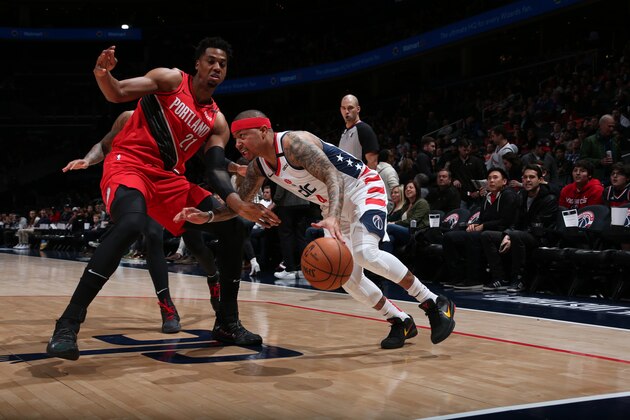 WASHINGTON, DC - JANUARY 3: Isaiah Thomas #4 of the Washington Wizards handles the ball against the Portland Trail Blazers on January 3, 2020 at Capital One Arena in Washington, DC. NOTE TO USER: User expressly acknowledges and agrees that, by downloading and or using this Photograph, user is consenting to the terms and conditions of the Getty Images License Agreement. Mandatory Copyright Notice: Copyright 2020 NBAE (Photo by Ned Dishman/NBAE via Getty Images) WASHINGTON, DC - JANUARY 3: Isaiah Thomas #4 of the Washington Wizards handles the ball against the Portland Trail Blazers on January 3, 2020 at Capital One Arena in Washington, DC. NOTE TO USER: User expressly acknowledges and agrees that, by downloading and or using this Photograph, user is consenting to the terms and conditions of the Getty Images License Agreement. Mandatory Copyright Notice: Copyright 2020 NBAE (Photo by Ned Dishman/NBAE via Getty Images)