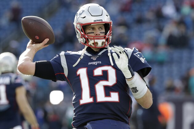 New England Patriots quarterback Tom Brady warms up before an NFL football game against the Miami Dolphins, Sunday, Dec. 29, 2019, in Foxborough, Mass. (AP Photo/Elise Amendola)