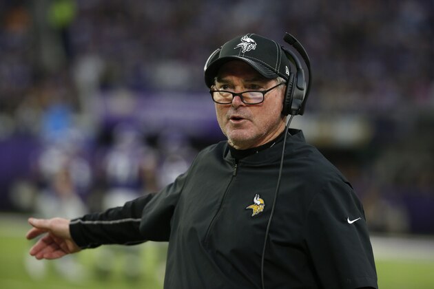 Minnesota Vikings head coach Mike Zimmer directs his team during the second half of an NFL football game against the Detroit Lions, Sunday, Dec. 8, 2019, in Minneapolis. (AP Photo/Bruce Kluckhohn)