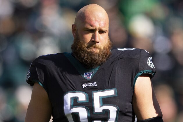 PHILADELPHIA, PA - NOVEMBER 03: Lane Johnson #65 of the Philadelphia Eagles looks on prior to the game against the Chicago Bears at Lincoln Financial Field on November 3, 2019 in Philadelphia, Pennsylvania. (Photo by Mitchell Leff/Getty Images)