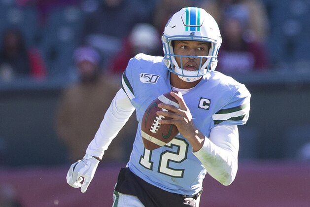PHILADELPHIA, PA - NOVEMBER 16: Justin McMillan #12 of the Tulane Green Wave runs with the ball against the Temple Owls at Lincoln Financial Field on November 16, 2019 in Philadelphia, Pennsylvania. (Photo by Mitchell Leff/Getty Images)