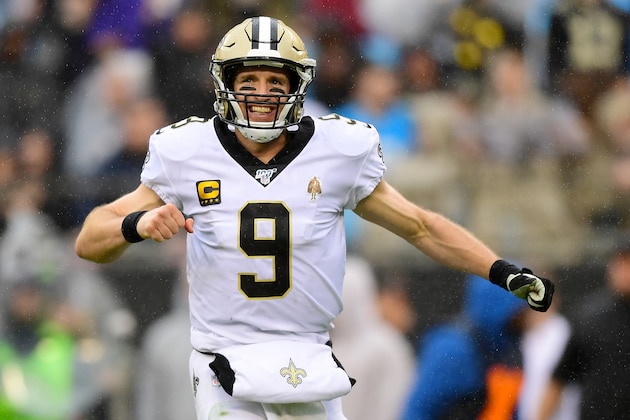 CHARLOTTE, NORTH CAROLINA - DECEMBER 29: Drew Brees #9 of the New Orleans Saints reacts after a touchdown pass during the third quarter during their game against the Carolina Panthers at Bank of America Stadium on December 29, 2019 in Charlotte, North Carolina. (Photo by Jacob Kupferman/Getty Images) CHARLOTTE, NORTH CAROLINA - DECEMBER 29: Drew Brees #9 of the New Orleans Saints reacts after a touchdown pass during the third quarter during their game against the Carolina Panthers at Bank of America Stadium on December 29, 2019 in Charlotte, North Carolina. (Photo by Jacob Kupferman/Getty Images)
