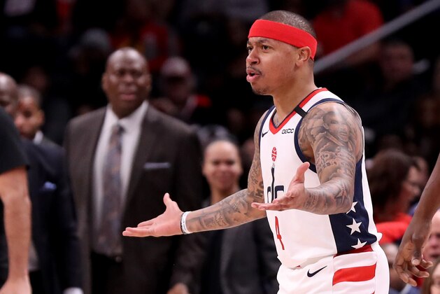 WASHINGTON, DC - JANUARY 03: Isaiah Thomas #4 of the Washington Wizards reacts after being ejected during the first quarter against the Portland Trail Blazers at Capital One Arena on January 03, 2020 in Washington, DC. NOTE TO USER: User expressly acknowledges and agrees that, by downloading and/or using this photograph, user is consenting to the terms and conditions of the Getty Images License Agreement. (Photo by Rob Carr/Getty Images)