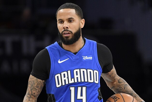 Orlando Magic guard D.J. Augustin (14) handles the ball during the first half of an NBA basketball game against the Washington Wizards, Wednesday, Jan. 1, 2020, in Washington. (AP Photo/Nick Wass)
