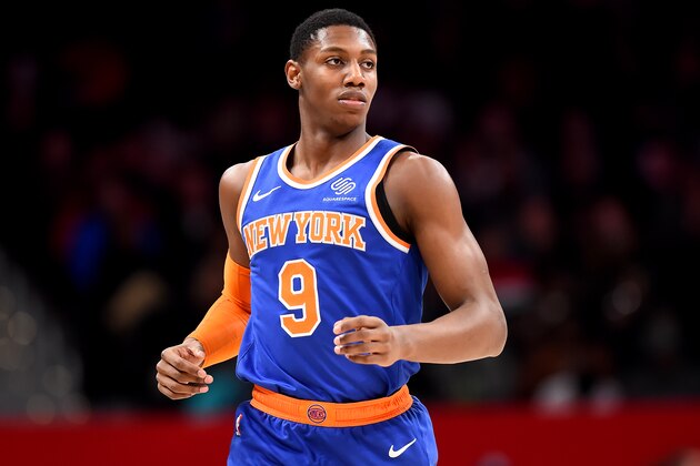 WASHINGTON, DC - DECEMBER 28: RJ Barrett #9 of the New York Knicks looks on against the Washington Wizards during the first half at Capital One Arena on December 28, 2019 in Washington, DC. NOTE TO USER: User expressly acknowledges and agrees that, by downloading and or using this photograph, User is consenting to the terms and conditions of the Getty Images License Agreement. (Photo by Will Newton/Getty Images) WASHINGTON, DC - DECEMBER 28: RJ Barrett #9 of the New York Knicks looks on against the Washington Wizards during the first half at Capital One Arena on December 28, 2019 in Washington, DC. NOTE TO USER: User expressly acknowledges and agrees that, by downloading and or using this photograph, User is consenting to the terms and conditions of the Getty Images License Agreement. (Photo by Will Newton/Getty Images)