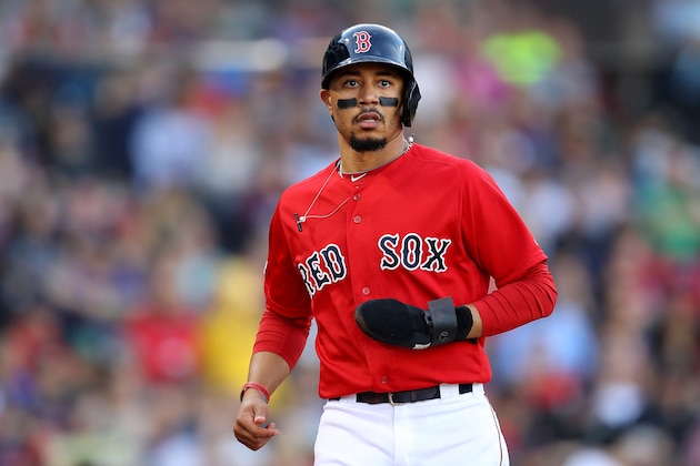BOSTON, MASSACHUSETTS - SEPTEMBER 29: Mookie Betts #50 of the Boston Red Sox looks on during the third inning against the Baltimore Orioles at Fenway Park on September 29, 2019 in Boston, Massachusetts. (Photo by Maddie Meyer/Getty Images)