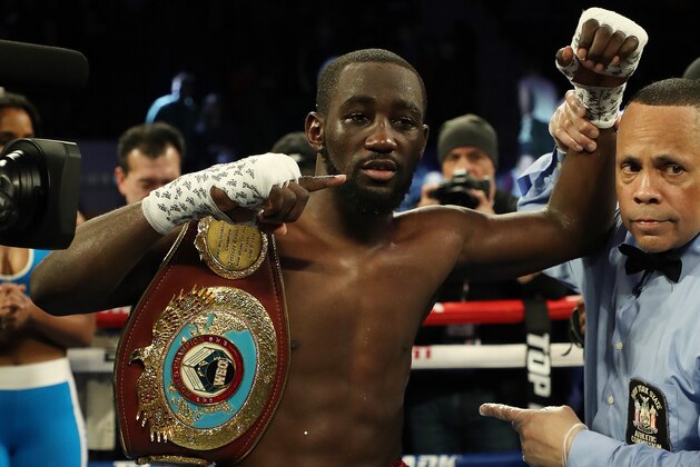 NEW YORK, NEW YORK - DECEMBER 14:  Terence Crawford poses with the belt after his tko9 win against Egidijus Kavaliauskas during their bout for Crawford's WBO welterweight title at Madison Square Garden on December 14, 2019 in New York City. (Photo by Al Bello/Getty Images)