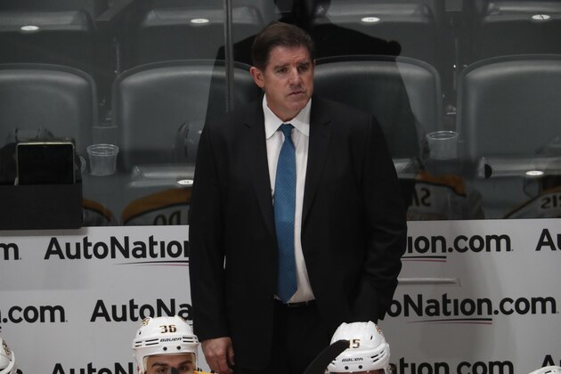 Nashville Predators head coach Peter Laviolette in the third period of an NHL hockey game Wednesday, Nov. 7, 2018, in Denver. Nashville won 4-1. (AP Photo/David Zalubowski)