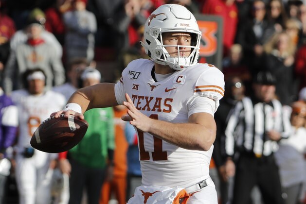 AMES, IA - NOVEMBER 16: Quarterback Sam Ehlinger #11 of the Texas Longhorns throws the ball in the first half of play at Jack Trice Stadium on November 16, 2019 in Ames, Iowa. The Iowa State Cyclones won 23-21 over the Texas Longhorns. (Photo by David K Purdy/Getty Images)
