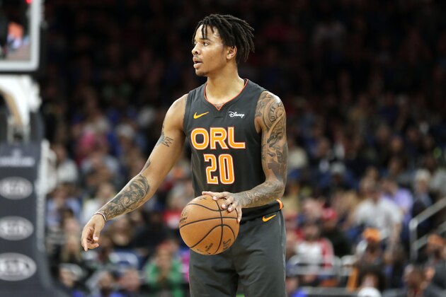 Orlando Magic guard Markelle Fultz (20) moves the ball against the Chicago Bulls during the second half of an NBA basketball game, Monday, Dec. 23, 2019, in Orlando, Fla. (AP Photo/John Raoux)