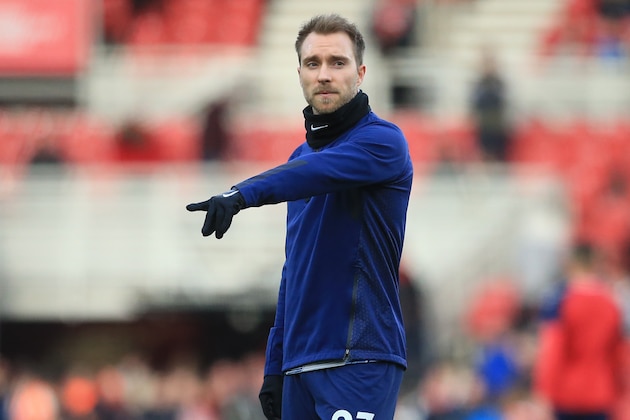 Tottenham Hotspur's Danish midfielder Christian Eriksen warms up ahead of the English FA cup third round football match between Middlesbrough and Tottenham Hotspur at the Riverside Stadium in Middlesbrough, north-east England on January 5, 2020. (Photo by Lindsey Parnaby / AFP) / RESTRICTED TO EDITORIAL USE. No use with unauthorized audio, video, data, fixture lists, club/league logos or 'live' services. Online in-match use limited to 120 images. An additional 40 images may be used in extra time. No video emulation. Social media in-match use limited to 120 images. An additional 40 images may be used in extra time. No use in betting publications, games or single club/league/player publications. /  (Photo by LINDSEY PARNABY/AFP via Getty Images)