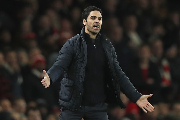 Arsenal's Spanish head coach Mikel Arteta gestures on the touchline during the English FA Cup third round football match between Arsenal and Leeds United at The Emirates Stadium in London on January 6, 2020. (Photo by Adrian DENNIS / AFP) / RESTRICTED TO EDITORIAL USE. No use with unauthorized audio, video, data, fixture lists, club/league logos or 'live' services. Online in-match use limited to 120 images. An additional 40 images may be used in extra time. No video emulation. Social media in-match use limited to 120 images. An additional 40 images may be used in extra time. No use in betting publications, games or single club/league/player publications. /  (Photo by ADRIAN DENNIS/AFP via Getty Images)
