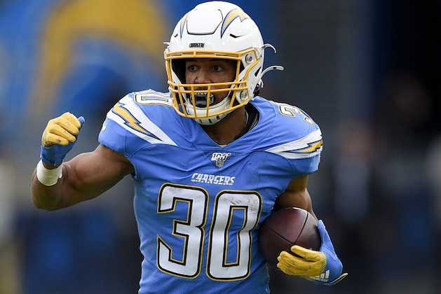 Los Angeles Chargers running back Austin Ekeler runs against the Oakland Raiders during the second half of an NFL football game Sunday, Dec. 22, 2019, in Carson, Calif. (AP Photo/Kelvin Kuo)