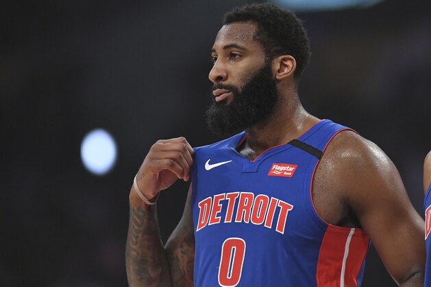 LOS ANGELES, CA - JANUARY 05: Andre Drummond #0 of the Detroit Pistons plays the Los Angeles Lakers at Staples Center on January 5, 2020 in Los Angeles, California. Lakers won 106-99. NOTE TO USER: User expressly acknowledges and agrees that, by downloading and/or using this photograph, user is consenting to the terms and conditions of the Getty Images License Agreement. (Photo by John McCoy/Getty Images)