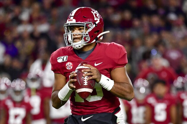 Alabama quarterback Tua Tagovailoa in an NCAA football game Saturday, Nov. 9, 2019, in Tuscaloosa, Ala. (AP Photo/Vasha Hunt)