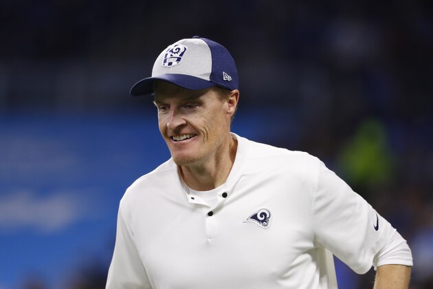 Los Angeles Rams Special Teams Coordinator John Fassel smiles during an NFL football game against the Detroit Lions in Detroit, Sunday, Dec. 2, 2018. (AP Photo/Paul Sancya)