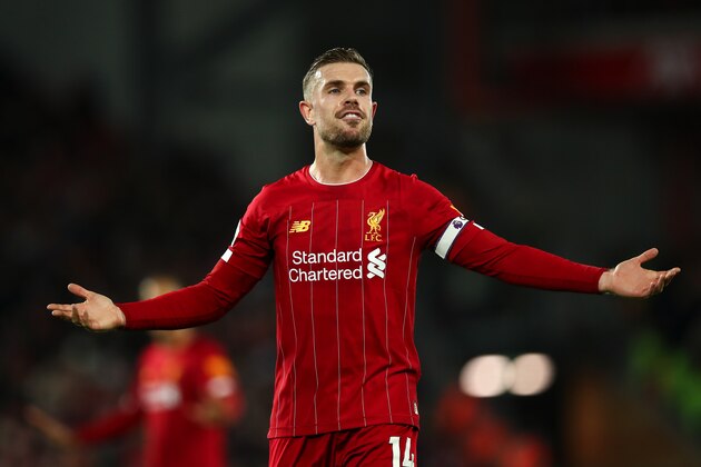 LIVERPOOL, ENGLAND - JANUARY 02: Jordan Henderson of Liverpool during the Premier League match between Liverpool FC and Sheffield United at Anfield on January 2, 2020 in Liverpool, United Kingdom. (Photo by Robbie Jay Barratt - AMA/Getty Images)
