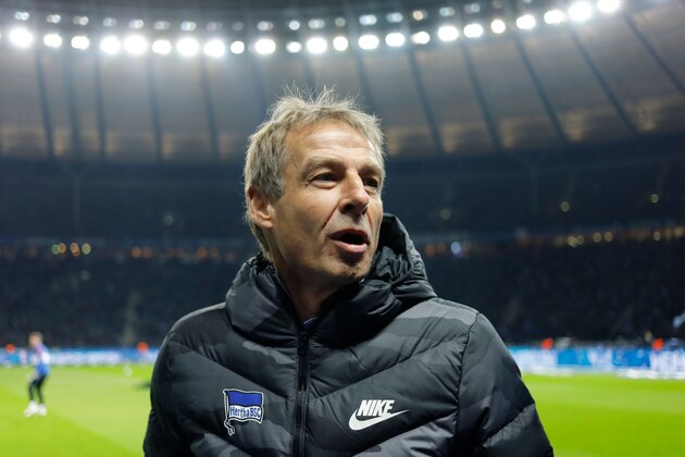 Hertha Berlin's German head coach Jurgen Klinsmann reacts prior to the German first division Bundesliga football match Hertha Berlin v Borussia Moenchengladbach in Berlin, Germany, on December 21, 2019. (Photo by Odd Andersen / AFP) / RESTRICTIONS: DFL REGULATIONS PROHIBIT ANY USE OF PHOTOGRAPHS AS IMAGE SEQUENCES AND/OR QUASI-VIDEO (Photo by ODD ANDERSEN/AFP via Getty Images)
