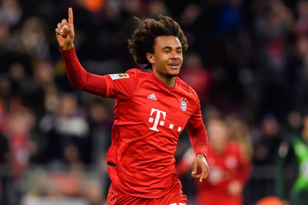 MUNICH, GERMANY - DECEMBER 21: (BILD ZEITUNG OUT) Joshua Zirkzee of FC Bayern Muenchen is celebrating his first goal during the Bundesliga match between FC Bayern Muenchen and VfL Wolfsburg at Allianz Arena on December 21, 2019 in Munich, Germany. (Photo by TF-Images/Getty Images)