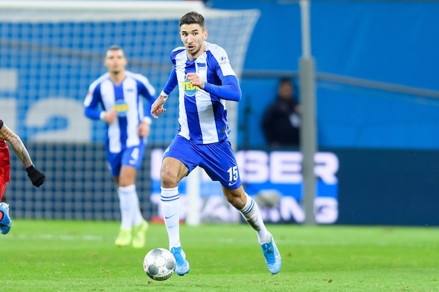 LEVERKUSEN, GERMANY - DECEMBER 18: (BILD ZEITUNG OUT) Marko Grujic of Hertha BSC Berlin controls the ball during the Bundesliga match between Bayer 04 Leverkusen and Hertha BSC at BayArena on December 18, 2019 in Leverkusen, Germany. (Photo by TF-Images/Getty Images)