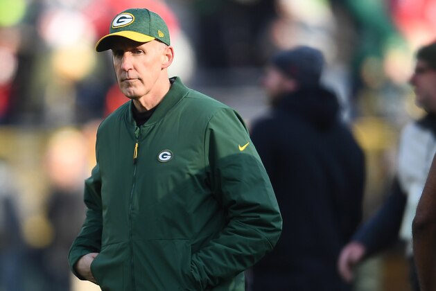 GREEN BAY, WISCONSIN - DECEMBER 09:  Head coach Joe Philbin of the Green Bay Packers watches his team during warmups before a game against the Atlanta Falcons at Lambeau Field on December 09, 2018 in Green Bay, Wisconsin. (Photo by Stacy Revere/Getty Images)