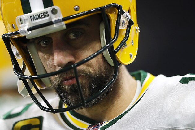 DETROIT, MI - DECEMBER 29: Aaron Rodgers #12 of the Green Bay Packers looks on from the sidelines in the fourth quarter of the game against the the Detroit Lions at Ford Field on December 29, 2019 in Detroit, Michigan. (Photo by Rey Del Rio/Getty Images)