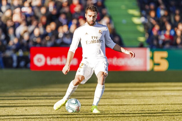 GETFAE, SPAIN- JANUARY 04: (BILD ZEITUNG OUT) Daniel Carvajal of Real Madrid controls the ball during the Liga match between Getafe CF and Real Madrid CF at Coliseum Alfonso Perez on January 4, 2020 in Getafe, Spain. (Photo by TF-Images/Getty Images)