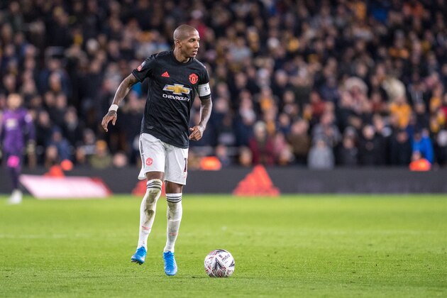 WOLVERHAMPTON, ENGLAND - JANUARY 04: Ashley Young of Manchester United during the FA Cup Third Round match between Wolverhampton Wanderers and Manchester United at Molineux on January 4, 2020 in Wolverhampton, England. (Photo by Sebastian Frej/MB Media/Getty Images)