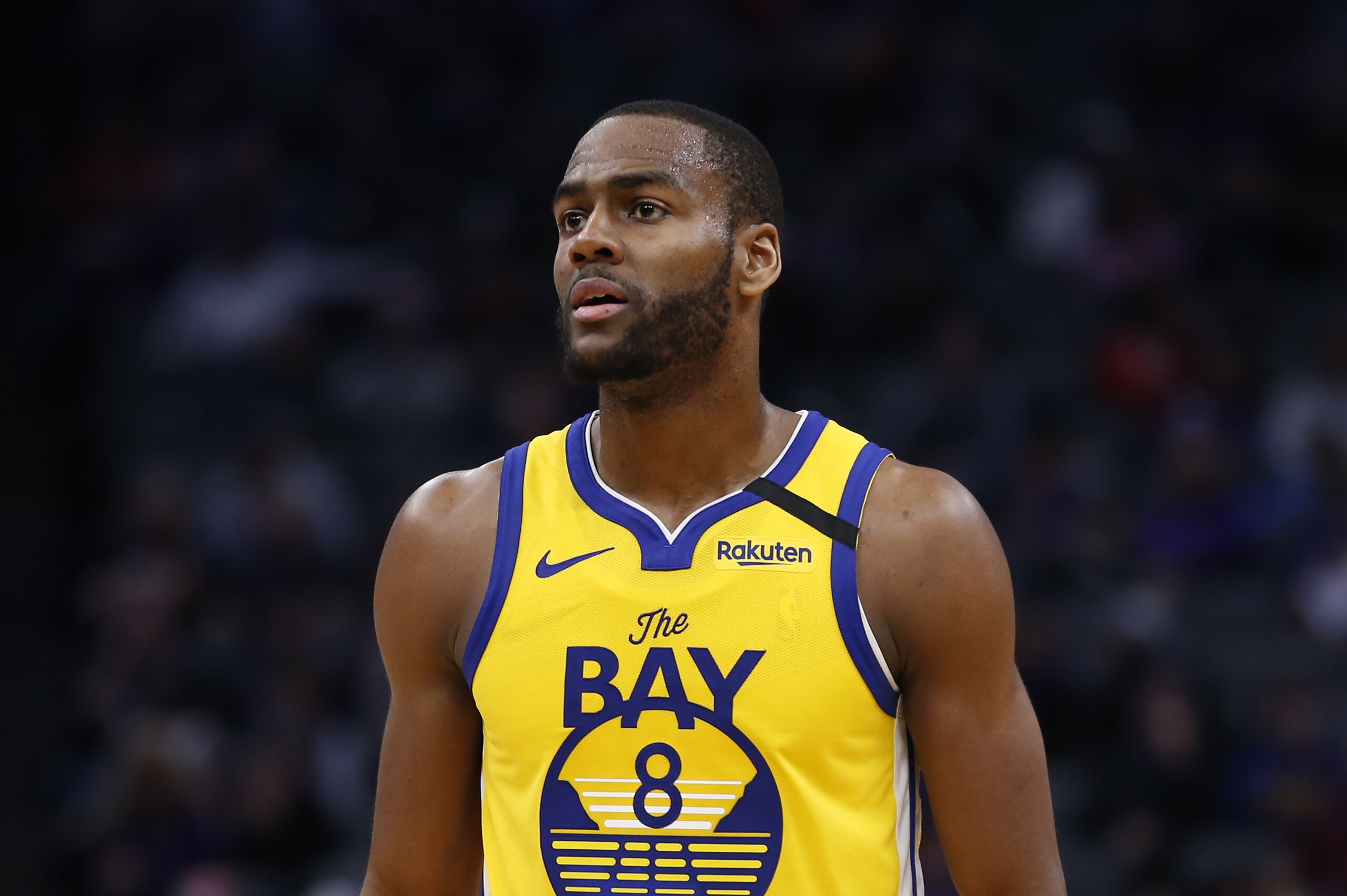 Golden State Warriors guard Alec Burks during the second half of an NBA basketball game against the Sacramento Kings in Sacramento, Calif., Monday, Jan. 6, 2020. The Kings won 111-98. (AP Photo/Rich Pedroncelli)