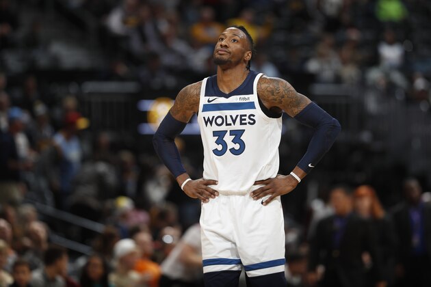 Minnesota Timberwolves forward Robert Covington (33) in the second half of an NBA basketball game Friday, Dec. 20, 2019, in Denver. The Nuggets won 109-100. (AP Photo/David Zalubowski)